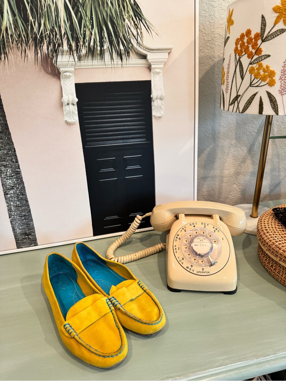 Joie Yellow Suede Loafers with Teal Interiors size 6.5 37